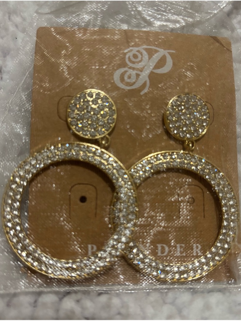 NWT Plunder Gold Crystal Pavé Hoop Drop Earrings -